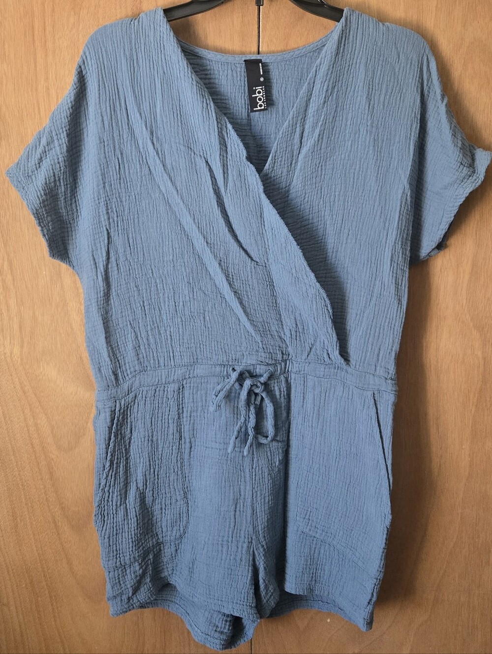 Bobi Dusty Blue Textured Wrap Top Romper